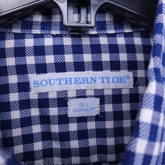 Southern Tide Shirt Mens Large Gingham Navy, White Classic Fit - Picture 9 of 11